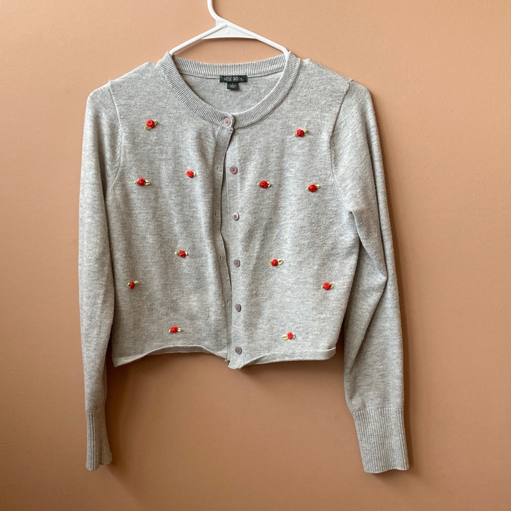 Wild Fable Light Gray Cardigan with Red Accents